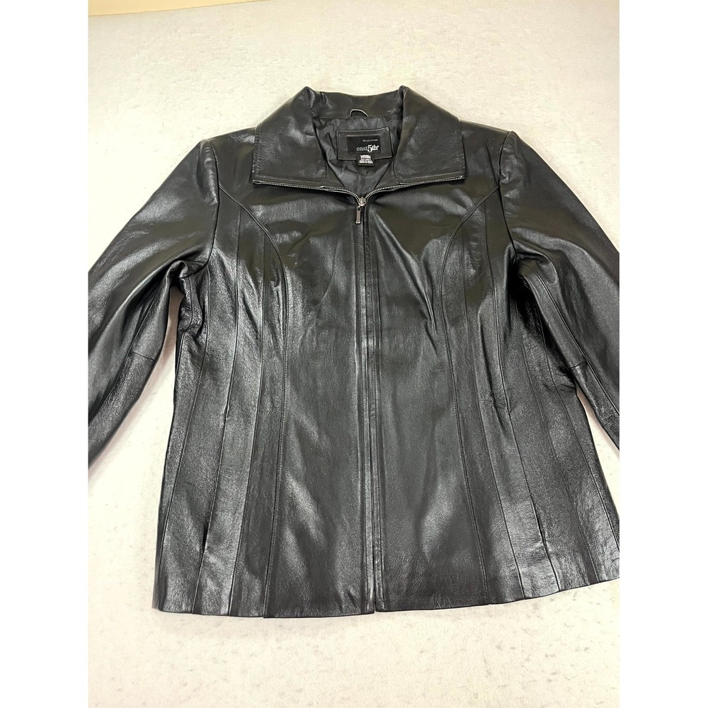 East5th Genuine Leather Jacket Mens Large Black Lined Outdoor Classic Full Zip